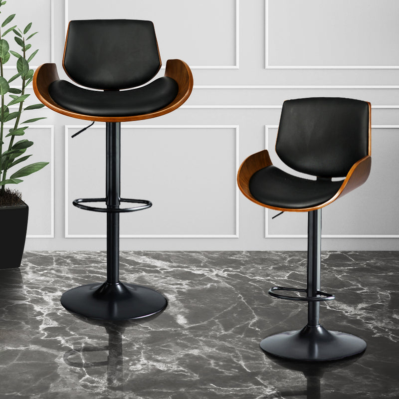 Levede 1x Bar Stools Kitchen Gas Lift Wooden Beech Stool Chair Swivel Barstools