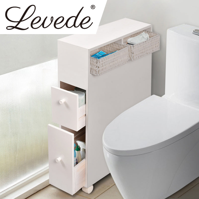 Levede Bathroom Toilet Storage Cabinet Tissue Box Holder Drawer Basket Wheels