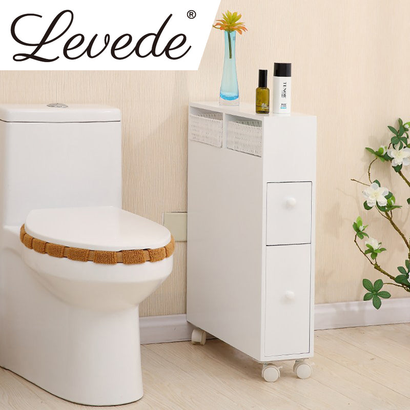 Levede Bathroom Toilet Storage Cabinet Tissue Box Holder Drawer Basket Wheels