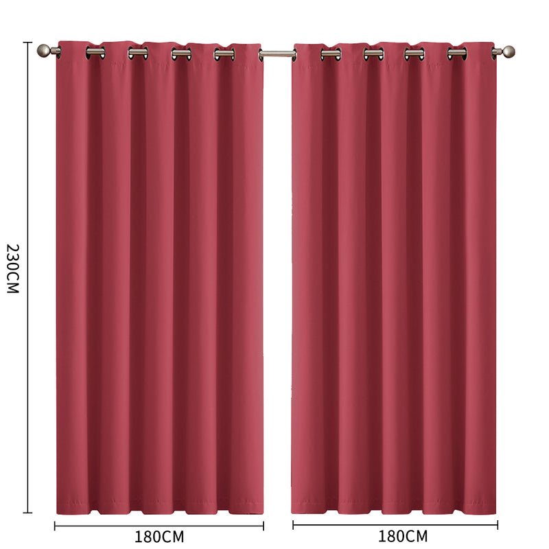2x Blockout Curtains Panels 3 Layers Eyelet Room Darkening 180x230cm Burgundy