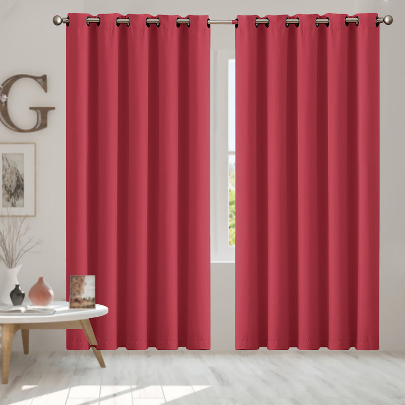 2x Blockout Curtains Panels 3 Layers Eyelet Room Darkening 180x230cm Burgundy