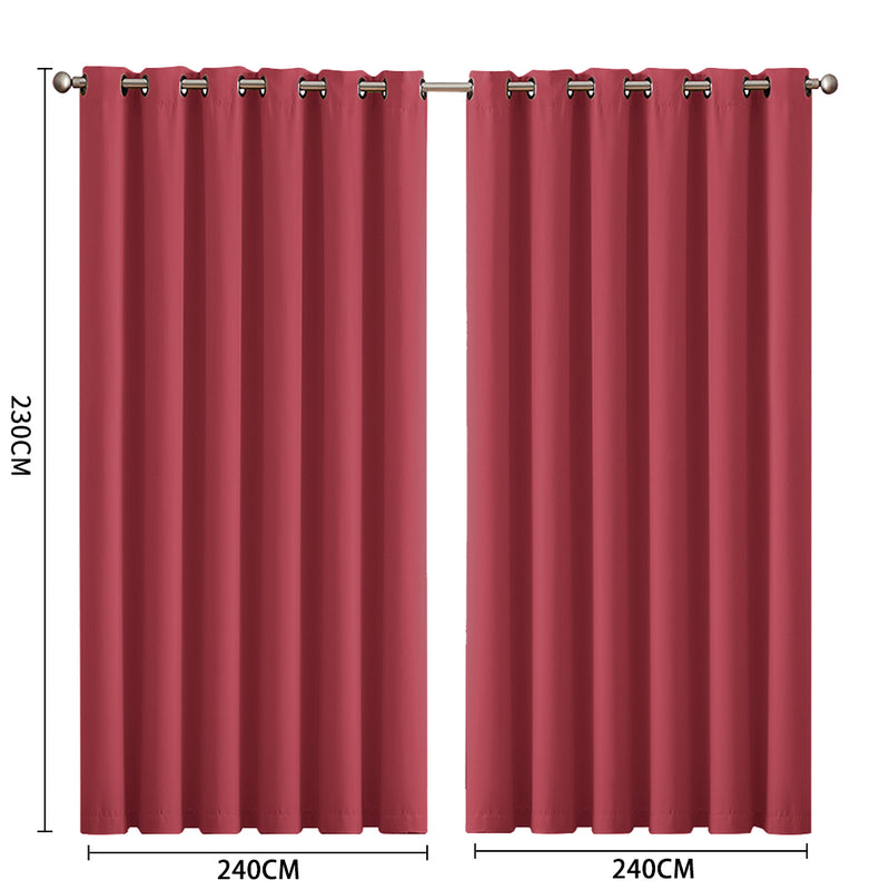2x Blockout Curtains Panels 3 Layers Eyelet Room Darkening 240x230cm Burgundy