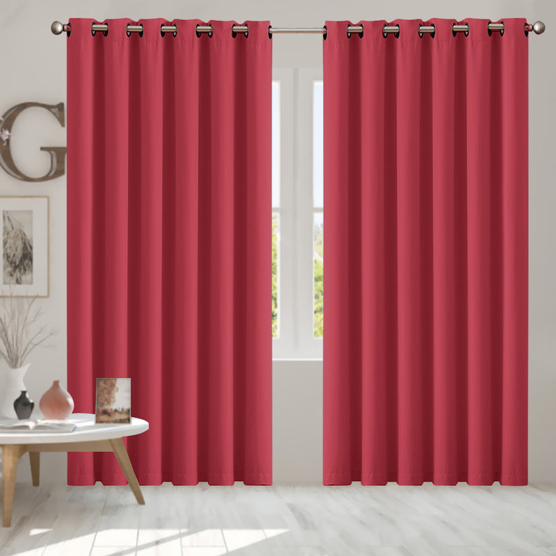 2x Blockout Curtains Panels 3 Layers Eyelet Room Darkening 240x230cm Burgundy