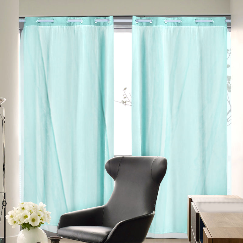 2x Blockout Curtains Panels 3 Layers with Gauze Room Darkening 140x230cm Aqua