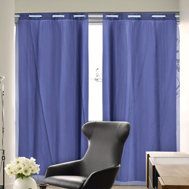 2x Blockout Curtains Panels 3 Layers with Gauze Room Darkening 140x230cm Navy