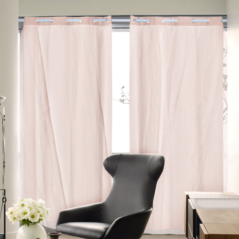 2x Blockout Curtains Panels 3 Layers with Gauze Room Darkening 140x230cm Rose