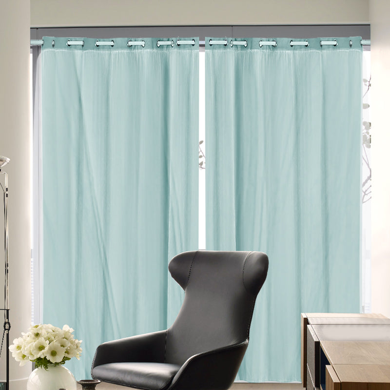 2x Blockout Curtains Panels 3 Layers with Gauze Room Darkening 240x213cm Aqua