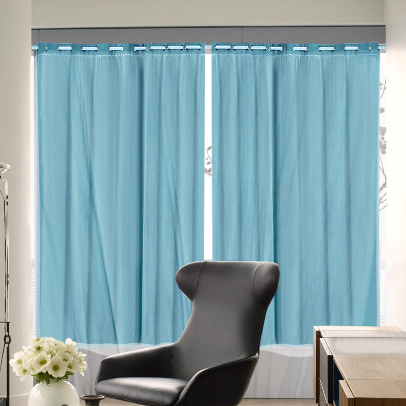 2x Blockout Curtains Panels 3 Layers with Gauze Darkening 300x230cm Turquoise