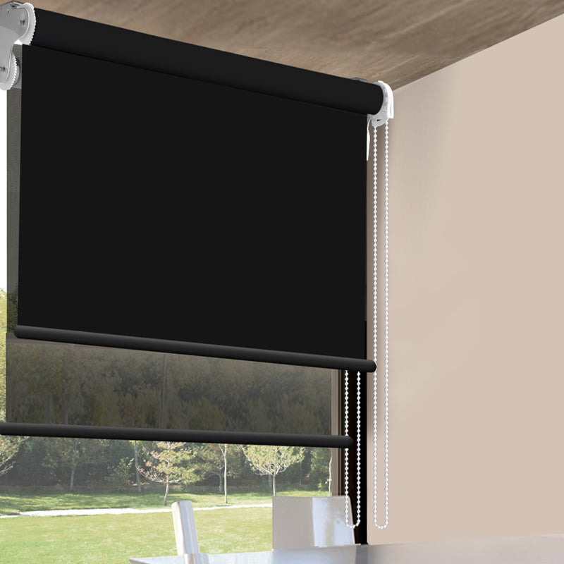 Modern Day/Night Double Roller Blinds Commercial Quality 210x210cm Black Black