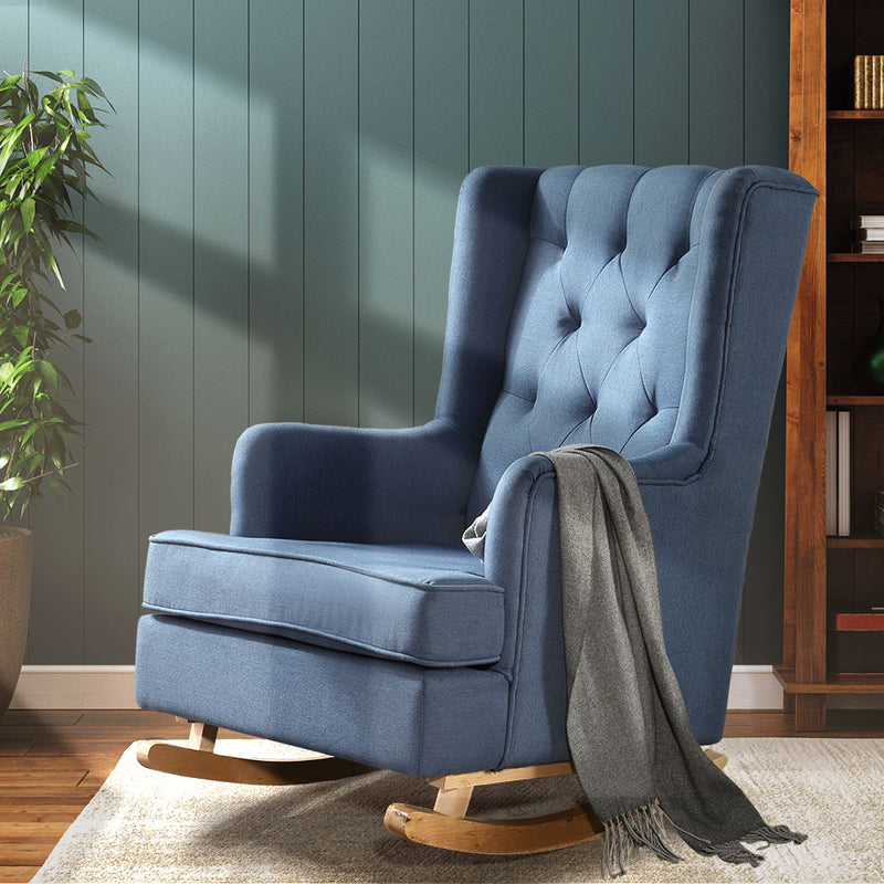 Levede Rocking Chair Chairs Armchair Fabric Lounge Recliner Feeding Rocker Blue