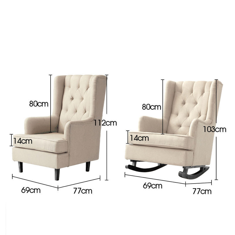 Levede Rocking Chair Chairs Armchair Fabric Lounge Recliner Feeding Rocker Beige