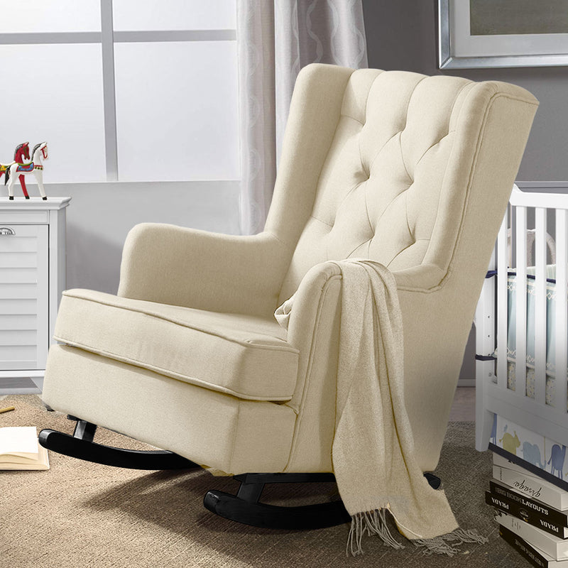 Levede Rocking Chair Chairs Armchair Fabric Lounge Recliner Feeding Rocker Beige