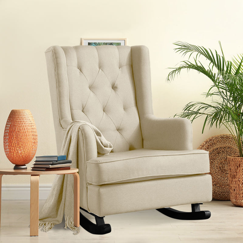 Levede Rocking Chair Chairs Armchair Fabric Lounge Recliner Feeding Rocker Beige