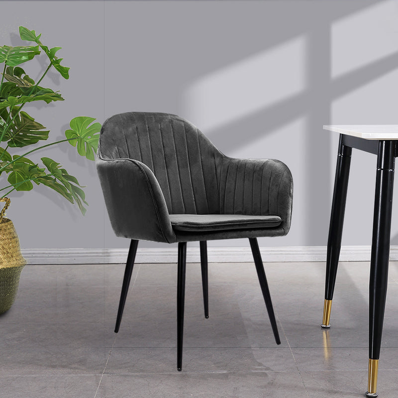 Levede 2x Dining Chairs Kitchen Steel Chair Velvet Removable Cushion Seat Covers