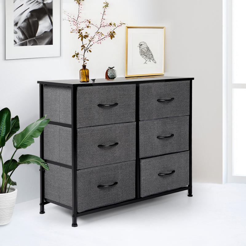 Levede Storage Cabinet Tower Chest of Drawers Dresser Tallboy 6 Drawer Dark Grey