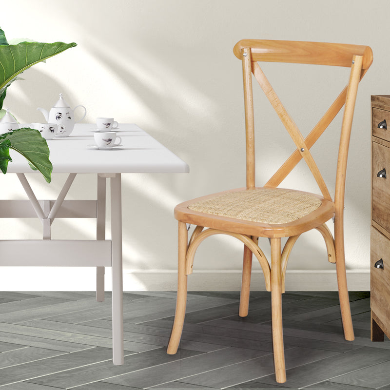 Levede 2x Dining Chairs Kitchen Table Chair Natural Wood Rattan Seat Cafe Lounge