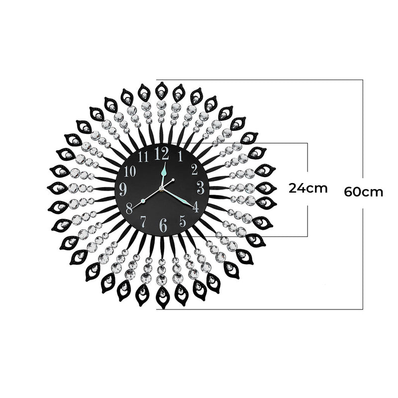 Wall Clock Silent Large Home Office Decor Round Luxury Modern Battery Black