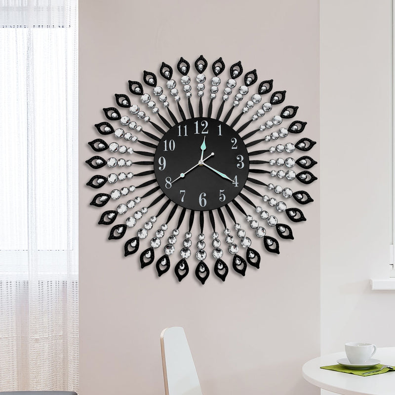 Wall Clock Silent Large Home Office Decor Round Luxury Modern Battery Black