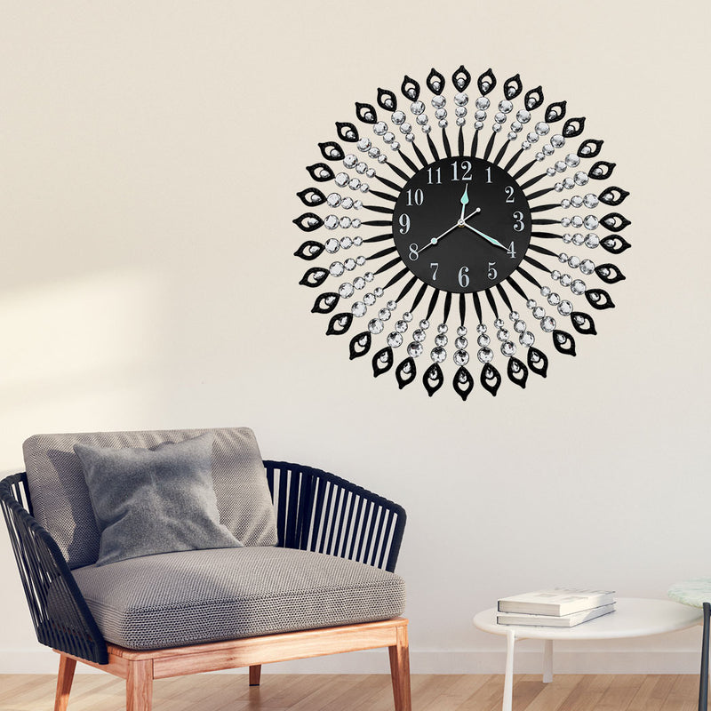 Wall Clock Silent Large Home Office Decor Round Luxury Modern Battery Black