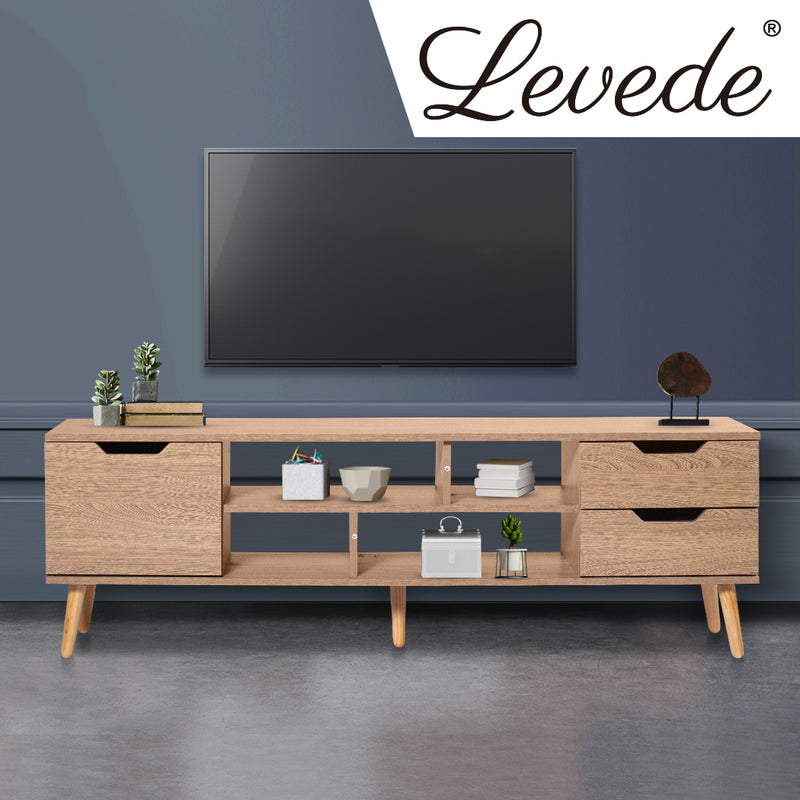 Levede TV Cabinet Entertainment Unit Stand Storage Drawer Wooden Shelf Oak 140cm