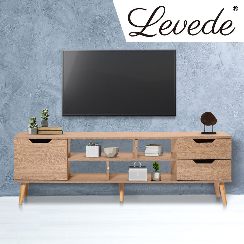 Levede TV Cabinet Entertainment Unit Stand Storage Drawer Wooden Shelf Oak 140cm