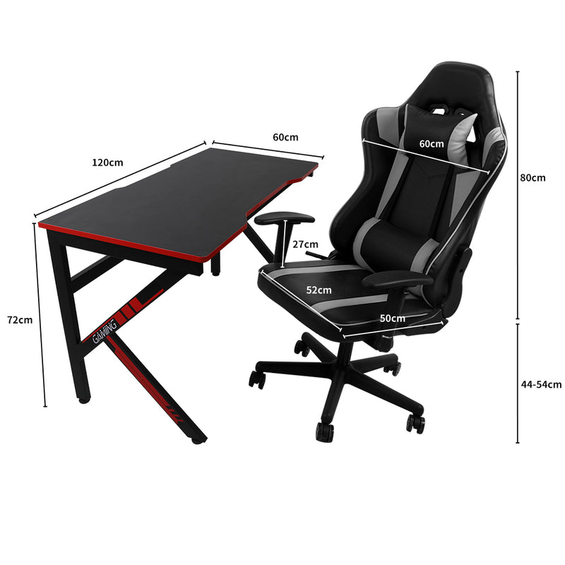 Gaming Chair Desk Computer Gear Set Racing Desk Office Laptop Chair Study Home K shaped Desk Silver Chair