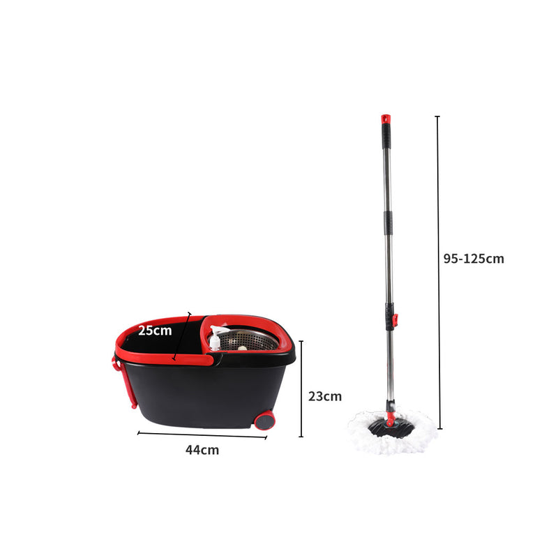 360° Spin Mop Bucket Set Spinning Stainless Steel Rotating Wet Dry Black