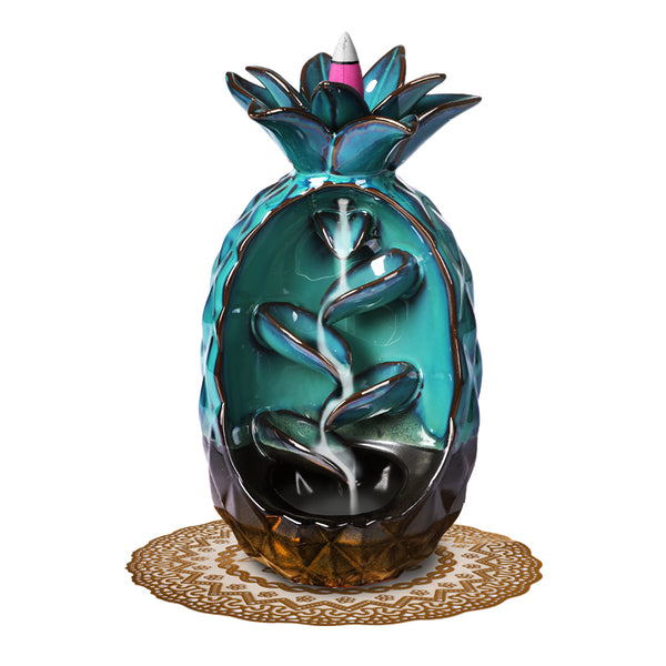 Incense Burner Pineapple Waterfall Smoke Backflow Ceramic Cone Holder +198 Cones