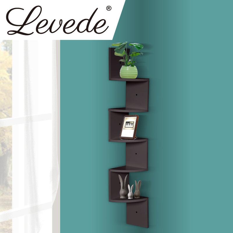 Levede 5 Tier Corner Wall Shelf Display Shelves DVD CD Storage Zig-tag Rack