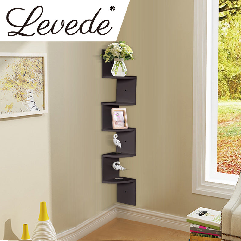 Levede 5 Tier Corner Wall Shelf Display Shelves DVD CD Storage Zig-tag Rack