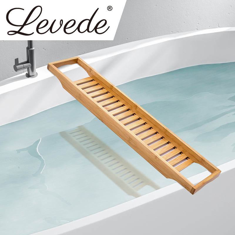 Bathroom Bamboo Bath Caddy Book Wine Glass Holder Tray Over Bathtub Rack Support