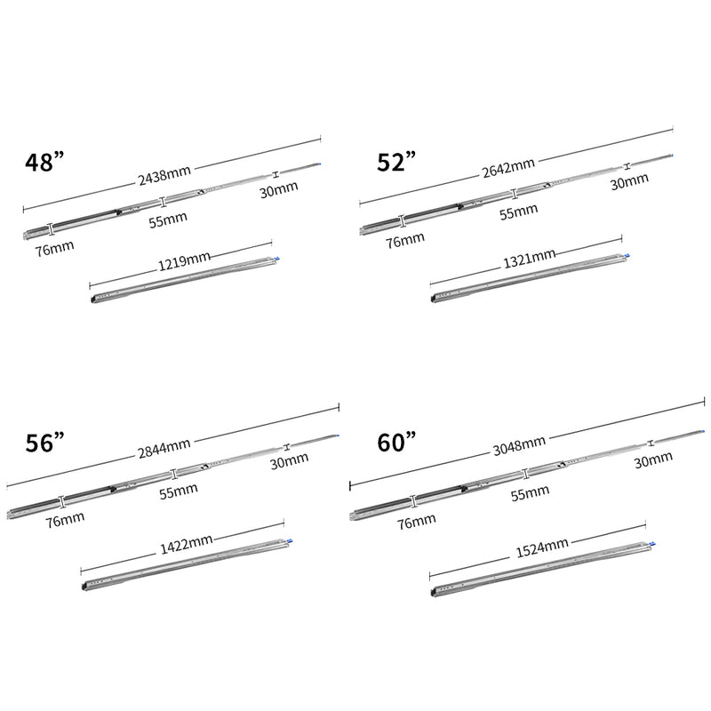 220kg Drawer Slides Locking 1422mm Heavy Duty Full Extension Ball Bearing