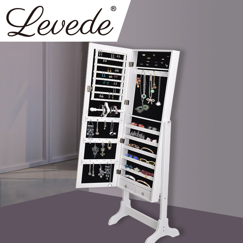 Levede Mirror Jewellery Standing Cabinet Makeup Storage Jewelry Organiser Box