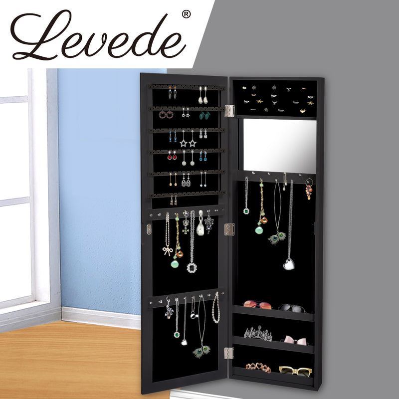 Levede Mirror Jewellery Cabinet Makeup Storage Jewelry Organiser Box Tall Black