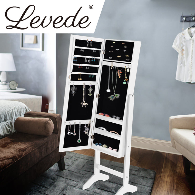 Levede Mirror Jewellery Cabinet Makeup Storage Jewelry Organiser Box Floor Stand