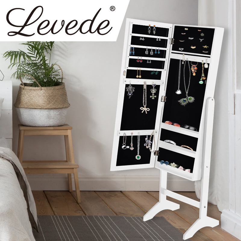 Levede Mirror Jewellery Cabinet Makeup Storage Jewelry Organiser Box Floor Stand