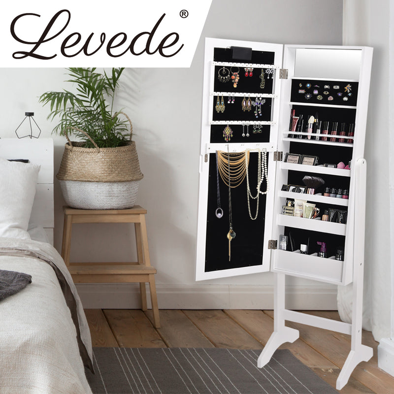 Levede Mirror Jewellery Cabinet Dressing Makeup Jewelry Storage  Organiser Wood