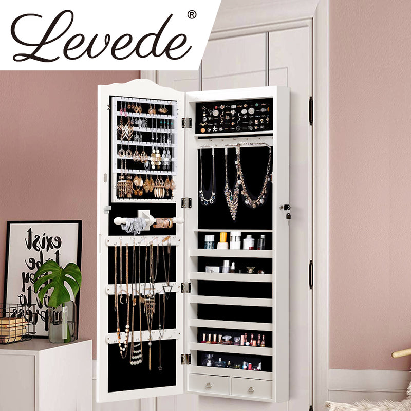 Mirror Jewellery Cabinet Makeup Storage Ear Ring Necklace Box with Drawers 2 Way