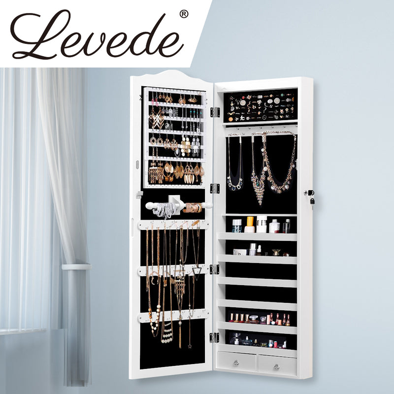 Mirror Jewellery Cabinet Makeup Storage Ear Ring Necklace Box with Drawers 2 Way