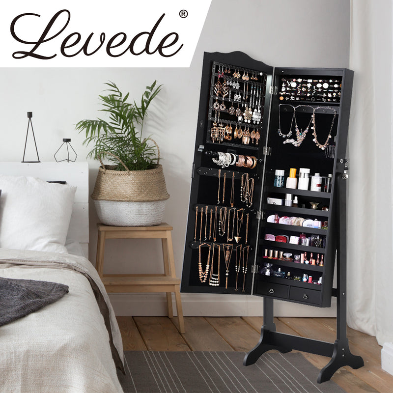 Levede Dual Use Mirrored Jewellery Dressing Cabinet in Black Colour