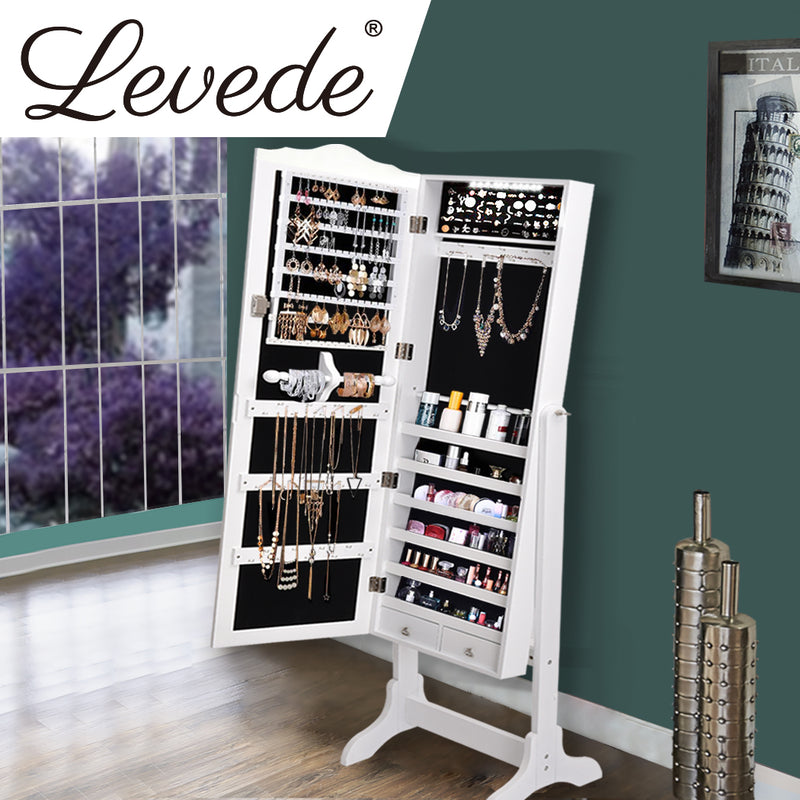 Levede Dual Use Mirrored Jewellery Dressing Cabinet with LED Light in White