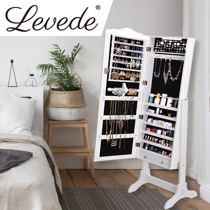Levede Dual Use Mirrored Jewellery Dressing Cabinet with LED Light in White