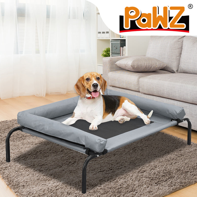 PaWz Heavy Duty Pet Bed Bolster Trampoline Dog Puppy Cat Hammock Mesh M Grey