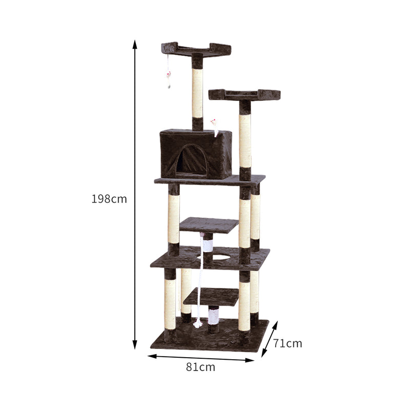 PaWz 1.98M Cat Scratching Post Tree Gym House Furniture Scratcher Dark Brown