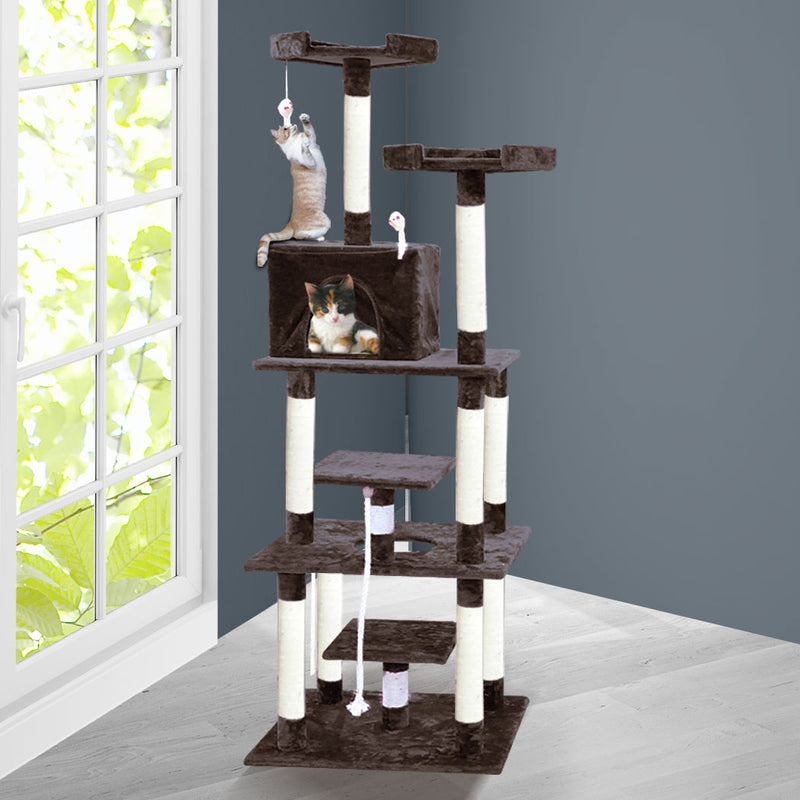 PaWz 1.98M Cat Scratching Post Tree Gym House Furniture Scratcher Dark Brown