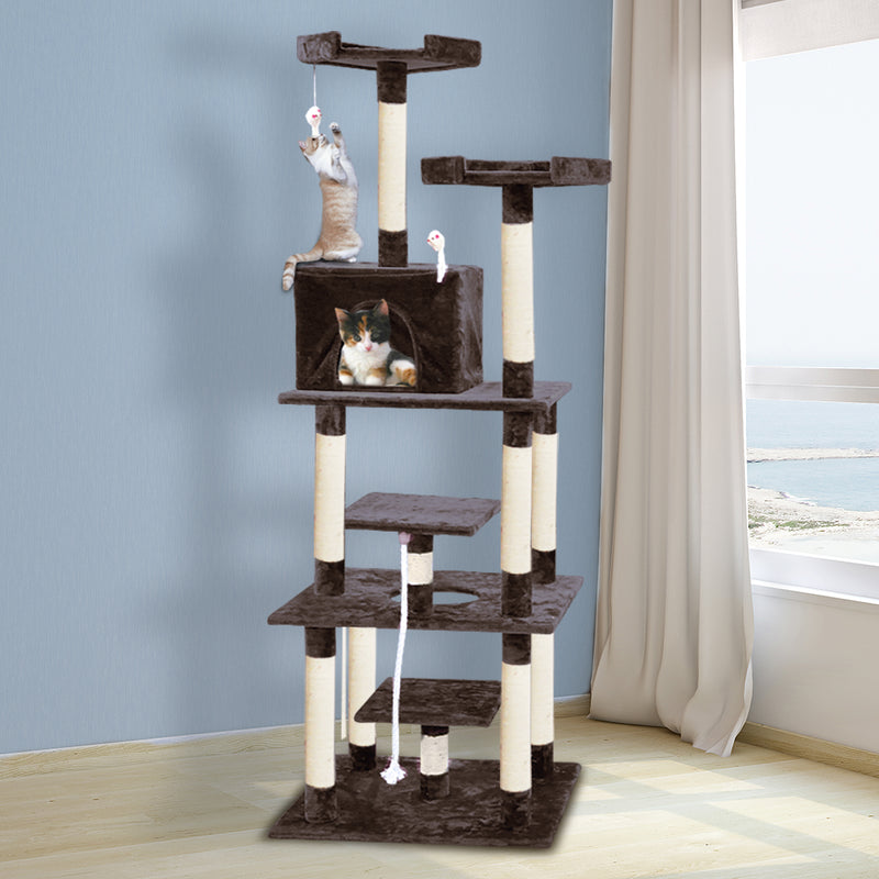PaWz 1.98M Cat Scratching Post Tree Gym House Furniture Scratcher Dark Brown