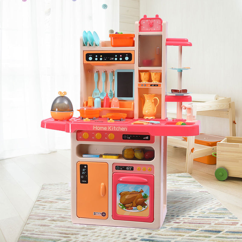 65 Pcs Kids Kitchen Play Set Pretend Cooking Toy Children Cookware Utensils Pink