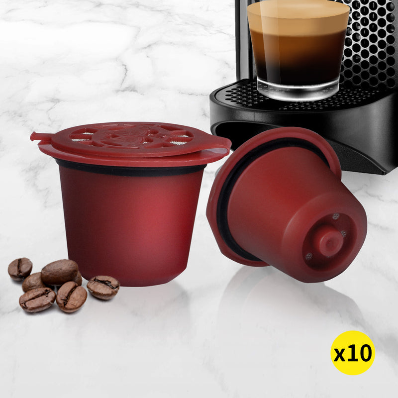 10x Refillable Reusable Coffee Filter Capsules Pods Pod for Nespresso Machine Red