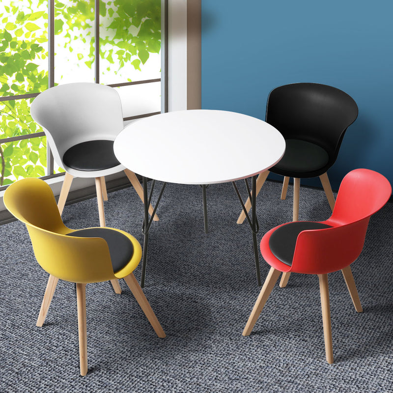 Office Meeting Table Chair Set 4 PU Leather Seat Dining Tables Chair Round Desk Type 2