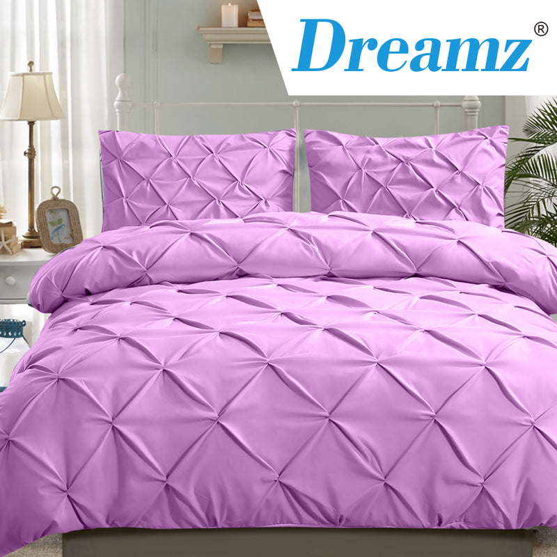 DreamZ Diamond Pintuck Duvet Cover Pillow Case Set in Super King Size in Plum